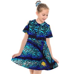 Sea Coral Stained Glass Kids  Short Sleeve Shirt Dress