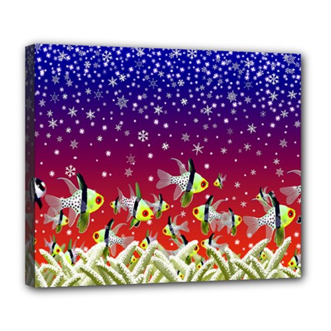 Sea Snow Christmas Coral Fish Deluxe Canvas 24  X 20  (stretched) by HermanTelo
