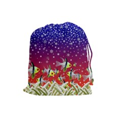 Sea Snow Christmas Coral Fish Drawstring Pouch (large)