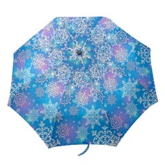 Snowflake Background Blue Purple Folding Umbrellas by HermanTelo