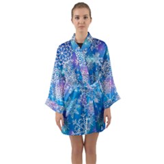 Snowflake Background Blue Purple Long Sleeve Kimono Robe