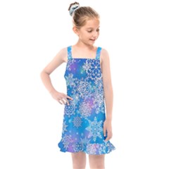 Snowflake Background Blue Purple Kids  Overall Dress