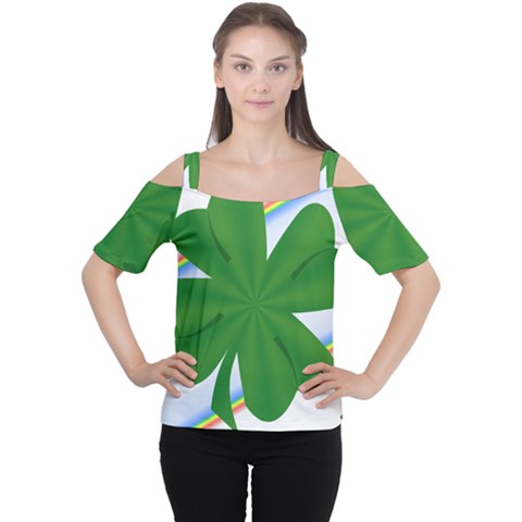 Shamrock Clover Saint Patrick Leaves Cutout Shoulder Tee by HermanTelo