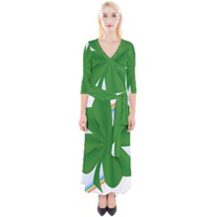 Shamrock Clover Saint Patrick Leaves Quarter Sleeve Wrap Maxi Dress