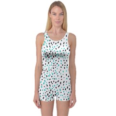 Seamless Texture Fill Polka Dots One Piece Boyleg Swimsuit