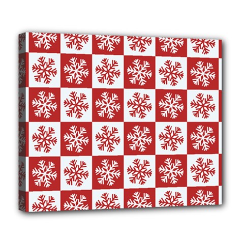 Snowflake Red White Deluxe Canvas 24  x 20  (Stretched)