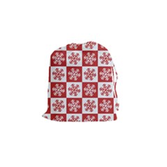 Snowflake Red White Drawstring Pouch (Small)