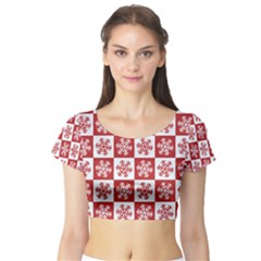 Snowflake Red White Short Sleeve Crop Top