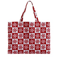 Snowflake Red White Zipper Mini Tote Bag