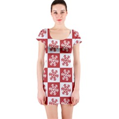 Snowflake Red White Short Sleeve Bodycon Dress