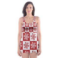 Snowflake Red White Skater Dress Swimsuit