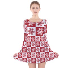 Snowflake Red White Long Sleeve Velvet Skater Dress