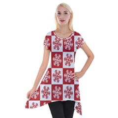 Snowflake Red White Short Sleeve Side Drop Tunic