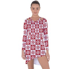 Snowflake Red White Asymmetric Cut-Out Shift Dress