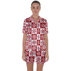Snowflake Red White Satin Short Sleeve Pyjamas Set