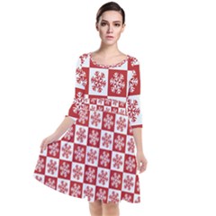 Snowflake Red White Quarter Sleeve Waist Band Dress