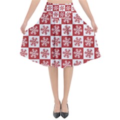 Snowflake Red White Flared Midi Skirt