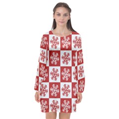 Snowflake Red White Long Sleeve Chiffon Shift Dress 