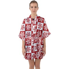 Snowflake Red White Quarter Sleeve Kimono Robe