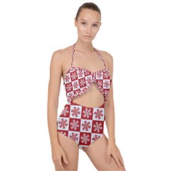 Snowflake Red White Scallop Top Cut Out Swimsuit