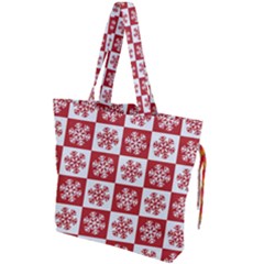 Snowflake Red White Drawstring Tote Bag