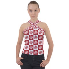 Snowflake Red White Cross Neck Velour Top