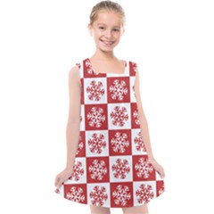 Snowflake Red White Kids  Cross Back Dress