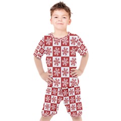 Snowflake Red White Kids  Tee And Shorts Set by HermanTelo