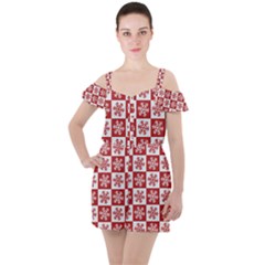 Snowflake Red White Ruffle Cut Out Chiffon Playsuit