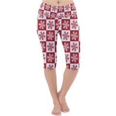 Snowflake Red White Lightweight Velour Cropped Yoga Leggings