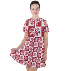 Snowflake Red White Short Sleeve Shoulder Cut Out Dress 