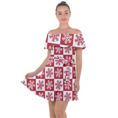 Snowflake Red White Off Shoulder Velour Dress