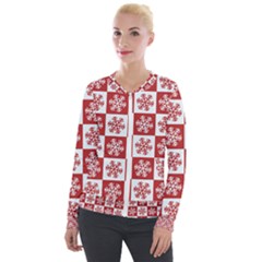 Snowflake Red White Velour Zip Up Jacket