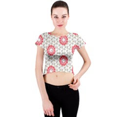 Stamping Pattern Red Crew Neck Crop Top