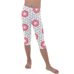 Stamping Pattern Red Kids  Lightweight Velour Capri Leggings 