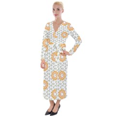 Stamping Pattern Yellow Velvet Maxi Wrap Dress by HermanTelo