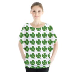 Shamrocks Clover Green Leaf Batwing Chiffon Blouse