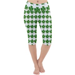 Shamrocks Clover Green Leaf Lightweight Velour Cropped Yoga Leggings