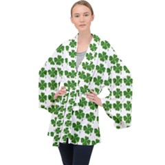 Shamrocks Clover Green Leaf Velvet Kimono Robe by HermanTelo