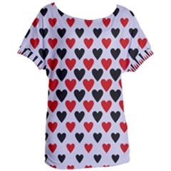 Red & White Hearts- Lilac Blue Women s Oversized Tee by WensdaiAmbrose