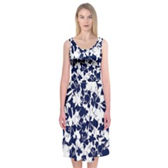 Navy & White Floral Design Midi Sleeveless Dress by WensdaiAmbrose