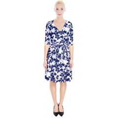 Navy & White Floral Design Wrap Up Cocktail Dress by WensdaiAmbrose