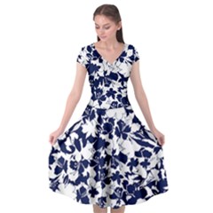 Navy & White Floral Design Cap Sleeve Wrap Front Dress by WensdaiAmbrose