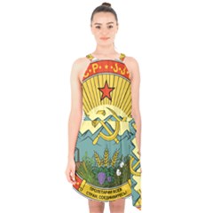 Emblem Of Transcaucasian Socialist Federative Soviet Republic, 1924-1930 Halter Collar Waist Tie Chiffon Dress by abbeyz71