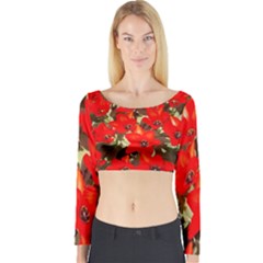 Columbus Commons Red Tulips Long Sleeve Crop Top by Riverwoman