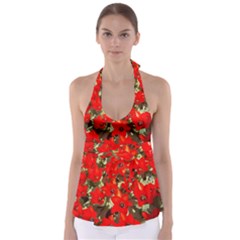 Columbus Commons Red Tulips Babydoll Tankini Top by Riverwoman