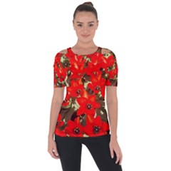 Columbus Commons Red Tulips Shoulder Cut Out Short Sleeve Top by Riverwoman