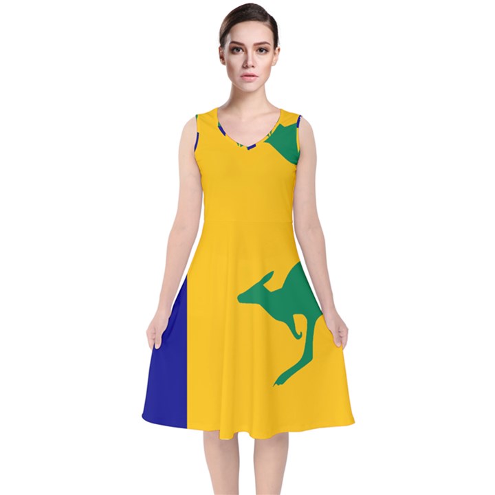 Proposed All Australian Flag V-Neck Midi Sleeveless Dress 