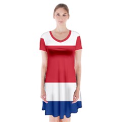 National Flag Of Costa Rica Short Sleeve V-neck Flare Dress by abbeyz71