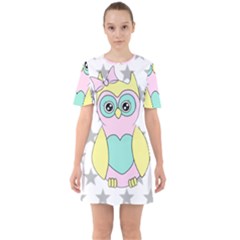 Sowa Child Owls Animals Sixties Short Sleeve Mini Dress by Sapixe